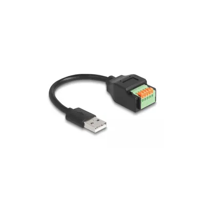 Produktbild von DeLOCK USB 2.0 Kabel Typ-A Stecker zu Terminalblock Adapter mit Drucktaster 15 cm, 0,15 m, USB A, 5-pin terminal block, USB 2.0, Schwarz