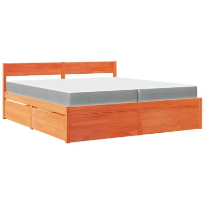 Produktbild von Bett mit Schubladen und Matratze Wachsbraun 200x200 Massivholz