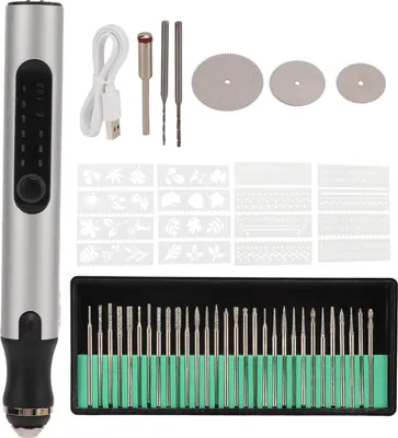 Image de Stylo graveur électrique en alliage d'aluminium, couleur argent, mini micro-graveur avec puce intelligente de protection contre les surcharges