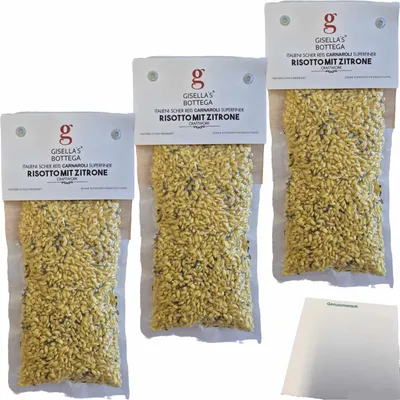 Produktbild von Gisellas Bottega Risotto mit Zitrone 3er Pack (3x200g Packung) + usy Block