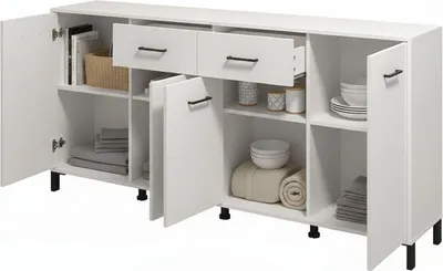Produktbild von Dmora Kommode Grondona 183x40x90h cm Weiß, 4 Regale, 2 Schubladen