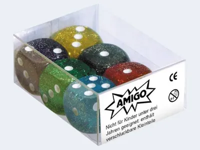 Produktbild von 6 Würfel 16mm Glitter 6 verschiedene Farben