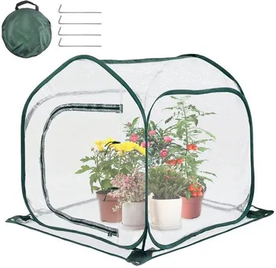 Produktbild von Ibenzoa® Pop-up Mini-Gewächshaus 80 x 80 x 80 cm, transparentes PVC & Stahl – Kleines Winterzelt für Pflanzen, inkl. Tragetasche & 4 Befestigungsnägel