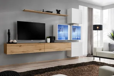 Zdjęcie produktu dla Ściana do salonu RIONATA 19 - dąb wotan / biały