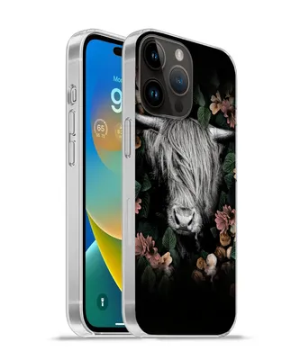 Produktbild von MuchoWow® Handyhülle Schutzhülle Hülle für Apple iPhone 14 Pro - Softcase Schottischer Highlander - Blumen - Rosa Silikon Softcase Handy Hülle - Umschlag