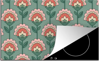 Produktbild von KitchenYeah© Herdabdeckplatte Blumen - Retro - Muster , 81x52cm, Küche Deko, Glaskeramikkochfeld Herdabdeckung, Abdeckplatte fùr Kochfeld