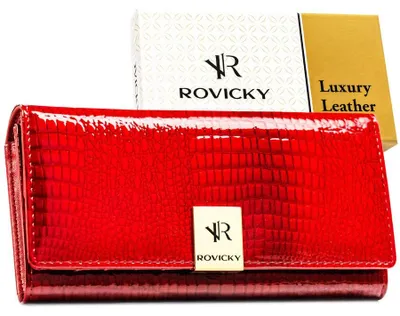 Obrázek produktu pro Rovicky dámská lakovaná peněženka z přírodní kůže červená RFID 18,5x9 cm