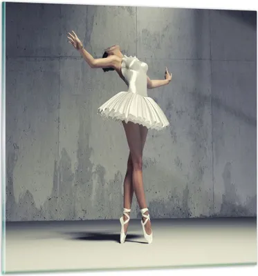 Produktbild von Bilder auf glas - Einteilig - Ballerina Weiß Wand - 30x30cm - Glasbilder - Wandbilder - Bilder - zum Aufhängen bereit - Wanddekoration aus Glas - Glas Bilder - Wandbild auf Glas - GAC30x30-4344