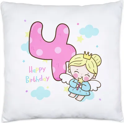 Produktbild von Happy Birthday Kissen 4. Geburtstagskind 4. Geburtstag Alles Gute Happy Birthday Party Prinzessin