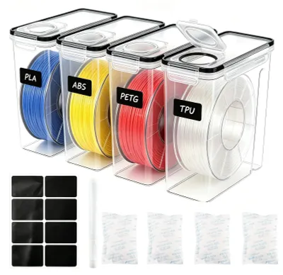 4 Filament-Aufbewahrungsboxen, 4,0 l, luftdicht, mit Etiketten & Trockenmittel