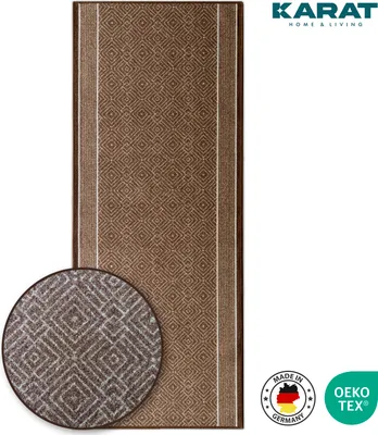 Produktbild von Karat Läufer Olymp, Flur Teppichläufer im Rauten Design, rutschhemmender Gelrücken, Polyamid Flurläufer für Flur & Wohnzimmer - Braun, 80x350 cm