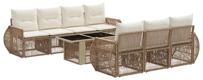 Image de Ensemble de canapés de jardin vidaXL, 8 pièces, en polyrotin beige et crème
