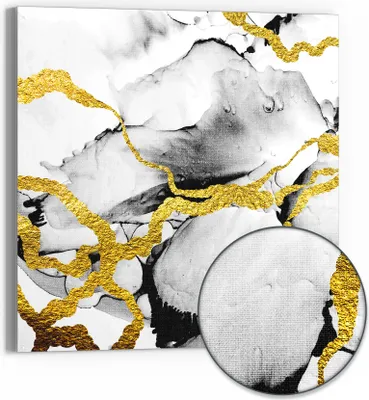 Produktbild von DEQORI Hybrid Leinwand Bild 30x30 cm 'Goldene Adern' Wandbild Glas flach modern