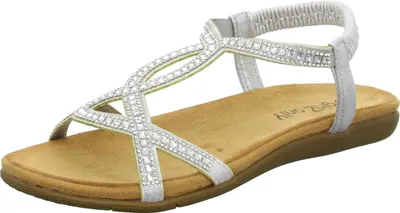 Produktbild von Silberne Sandalette aus glattem Kunstleder mit Strass-Steinen, ohne Verschluss und Absatz