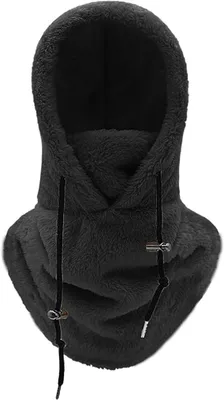 Produktbild von 3-in-1 Wintermütze Damen Herren - Mütze mit Schal & Gesichtsmaske - Warmer Kapuzenschal - Winddicht für Skifahren, Wandern & Outdoor - Schwarz
