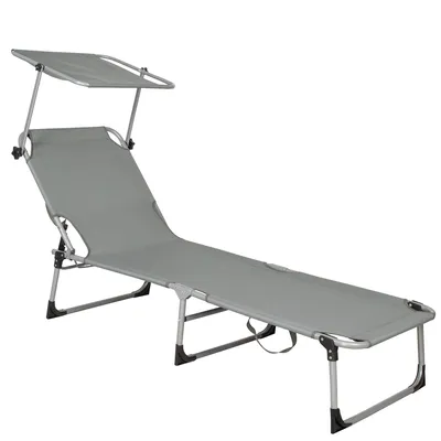 Produktbild von SPRINGOS Sonnenliege mit Dach Gartenliege Strandliege Dreibeinliege Sonnendach einstellbar Metall Gartenmöbel