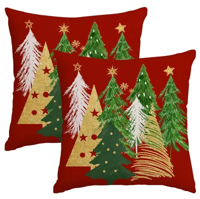 Produktbild von Weihnachtskissenbezüge 60 x 60 cm 2 Stück Weihnachtsbaum Rot Kurzplüsch