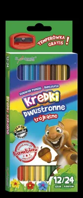 Zdjęcie produktu dla Kredki szkolne Bambino trójkątne dwustronne 12 sztuk/24 kolory + temperówka