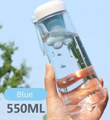 Produktbild von Kreative Nette Katze Krallen Mit Teefilter Kunststoff Tasse Kawaii Kirschblüten Tragbare Dicht Sport Wasser Flasche Für Mädchen, blau, 550 ml