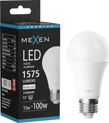 Obrázok produktu pre LED žiarovka Mexen Nova E27, A60, 15 W, neutrálna – 4000 K, 1575 lm – L100-E27-1540-01