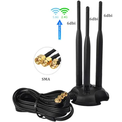 Produktbild von A22D WLAN Antenne 3×6 dBi Dualband 2,4 & 5,8 GHz – SMA Anschluss mit Magnetfuß