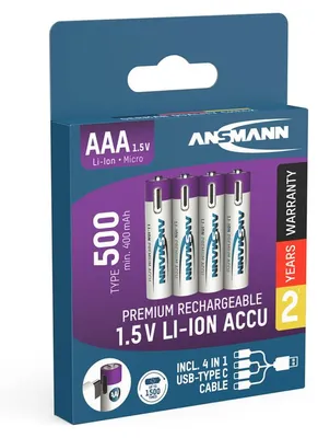 Obrázek produktu pro 1x4 lithiové dobíjecí baterie Ansmann Micro AAA 400mAh + nabíjecí kabel 1311-0028