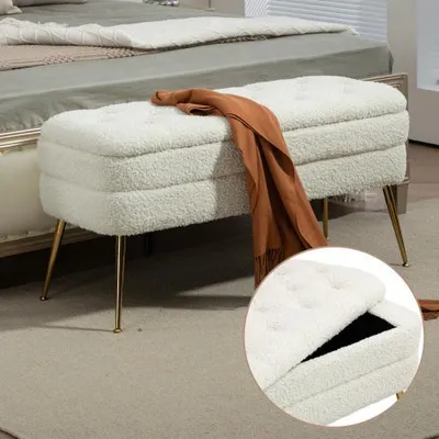 Productafbeelding van AIORBER Zitbanken, knuffeldesign, opbergbank, met veiligheidsscharnieren, zacht en comfortabel, geschikt voor slaapkamer en woonkamer, 104x40x51 cm, wit