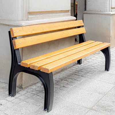Image de Banc de jardin REKORD Split Tek 170 x 56 x 75 cm en bois massif d'épicéa scandinave et fonte - Banc public résistant aux intempéries