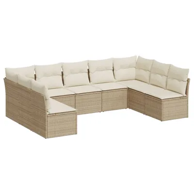 Produktbild von Modulares Garten-Sofa-Set 9-teilig, Lounge-Garnitur mit Stauraum, wasserabweisendem Beutel und Kissen, Beige Poly Rattan, UV-beständig, 289x172x69 cm