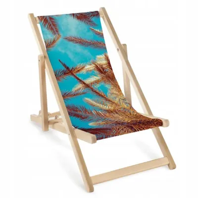Produktbild von Kinder Liegestuhl Holz klappbar „Palmenblätter Fullprint“ – Garten Sonnenliege Strandliege