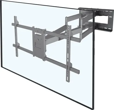 A TV wall mount is shown attached to a large, transparent screen, likely representing a television.