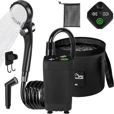 Obrázek produktu pro Skládací venkovní sprchové kouty s dobíjecí baterií o kapacitě 6000 mAh, čerpadlem a sprchovou hlavicí – skládací kbelíky, ideální pro mytí auta, cestování, dovolenou na pláži a turistiku