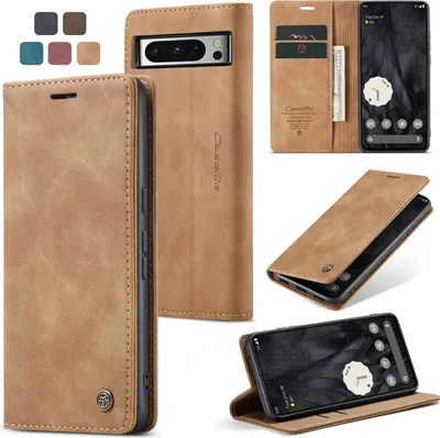 Produktbild von Caseme Handyhülle Leder Hülle Klapphülle Tasche Etui für Google Pixel 8 Pro Hellbraun