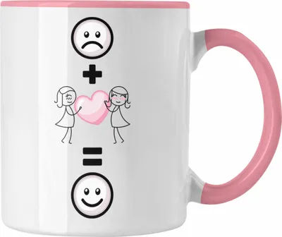 Produktbild von Trendation - Beste Freundin Lesbisch Tasse Geschenk für BFF Beste Freundinnen Lustige Geschenkidee :( + Beste Freundin Lesbisch = :) Geburtstag (Rosa)