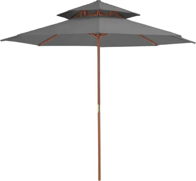 Produktbild von Sonnenschirm mit Doppeldach und Holzstange 270 cm Anthrazit , Markisen Design 2024