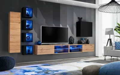 Image de Ensemble mural design moderne Étagères murales Meuble TV Meubles en bois Armoire murale