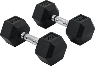 Produktbild von HOMCOM 2er-Set Gummi-Hantel Fitness Hantel Kurzhantel für Trainingsraum Büro sechseckige Form Metall Gummi schwarz 10 KG