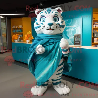 Produktbild von Türkises REDBROKOLY Tiger-Maskottchenkostüm mit Wickelrock und Schals