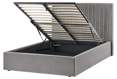 Obrázek produktu pro BELIANI Postel s úložným prostorem šedý samet 120 x 200 cm vysoké prošívané čelo nábytek do ložnice