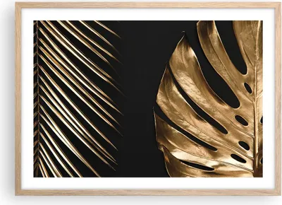 Produktbild von Gerahmtes Poster - Rahmen in heller Eiche - Golden Blatt Monstera - 70x50 cm - Wand Bild - Wanddeko - Wandbilder - Kunstposter - Wandposter - Bilderrahmen - Bilder - Kunstdruck - P2NAA70x50-5028