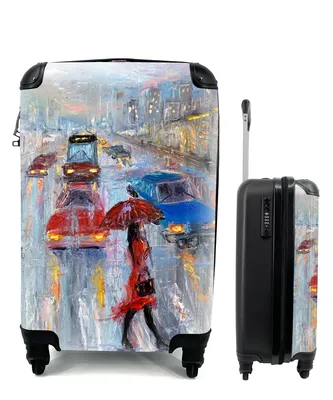 Produktbild von MuchoWow® Koffer Handgepäck Trolley Rollkoffer Kleine Reisekoffer mit 4 Rollen - Gemälde - Öl - Auto - Zebrastreifen - Cabin Size < 55x40x23 cm & 55x40x20 cm - Fotokoffer - Kabinenkoffer - Boardgepäck - Reise-Box - Reisekoffer - Reisegepäck - Koffer mit Bild - Trolley für Kinder