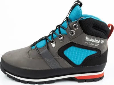 A side view of a Timberland waterproof hiking boot.