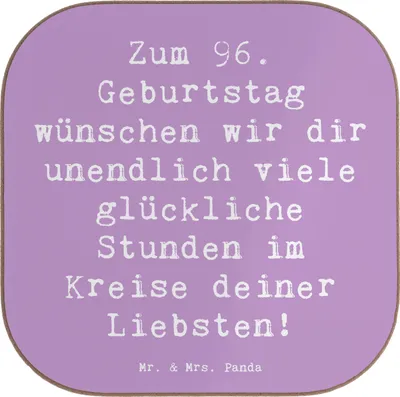 Produktbild von Mr. & Mrs. Panda Tischuntersetzer Spruch 96. Geburtstag Freude - Lavendeltraum - Geschenk, gläseruntersetzer, Geburtstagsgeschenk, Happy Birthday, Untersetzer Gläser, für