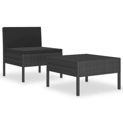 Produktbild von 2-tlg. Garten-Lounge-Set mit Auflagen Poly Rattan Schwarz