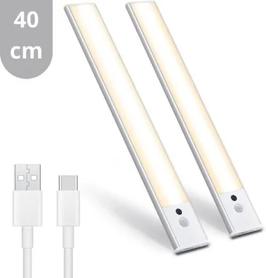 Zdjęcie produktu dla Shada B.V. LEDowa lampa podszafkowa, 40 cm – możliwość regulacji jasności, 300 lm, akumulator, czujnik ruchu oraz czujnik zmierzchu (zestaw 2 sztuk)