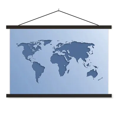 Obrázok produktu pre MuchoWow® Textilný plagát - Mapa sveta - Modrá - Jednoduchá - 90x60cm - S čiernymi lamelami