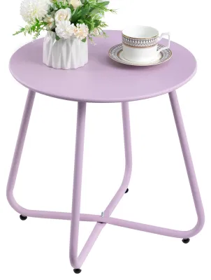 Produktbild von Beistelltisch, Balkontisch, kleiner Gartentisch, runder Metalltisch, wetterfester Loungetisch, Couchtisch für Terrasse, Balkon, Wohnzimmer, helllila
