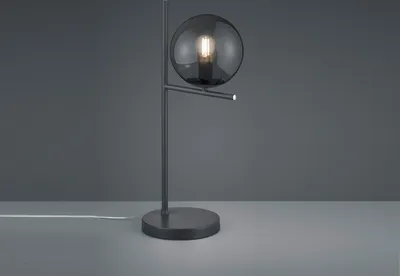 Produktbild von Design Nachttischlampe Anthrazit Lampenschirm Kugel Rauchglas fürs Schlafzimmer