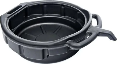 Immagine prodotto di Vaschetta rotonda per recupero liquidi professionale, scarico e raccolta olio esausto, cambio auto, bacinella con beccuccio, per officina e garage, diametro 410 mm, 15 litri