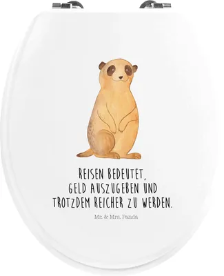 Produktbild von Mr. & Mrs. Panda Holz Toilettendeckel Erdmännchen - Weiß - Geschenk, Klo-Deckel, Traveling, Klobrille, WC Sitz, Spruch, Afrika, WC-Sitz, Brille, Roadtrip, Reisen